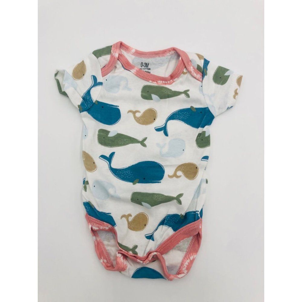 Brand New Baby Bodysuit Whales Pattern Girl Size 0 to 3 Months